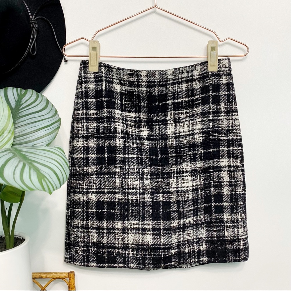 ann taylor | brushed plaid wool blend pencil skirt black 2